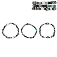 WESTERN NAVAJO PEARL AND TURQUOISE STRETCH BRACELET SET