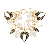ANTIQUE ANGEL WING MULTI CHARM PEARL TOGGLE BRACELET