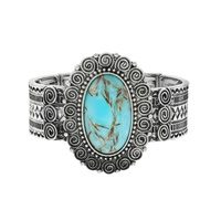 WESTERN STYLE OVAL SEMI PRECIOUSE STONE VINTAGE AZTEC TRIBAL STRETCH BRACELET