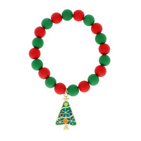 CHRISTMAS TREE CHARM RUBBER BALL AND BEAD STRETCH BRACELET