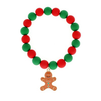 CHRISTMAS GINGERBREAD MAN CHARM RUBBER BALL AND BEAD STRETCH BRACELET