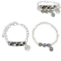 RELIGIOUS BLESSED / LIFE OF TREE CHARM LEOPARD CHEETAH PRINT BAR CHAIN AND BEAD STRETCH BRACELET SET