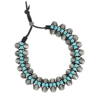 NAVAJO PEARL TURQUOISE SEED BEAD FRIENDSHIP ADJUSTABLE LEATHER BRACELET