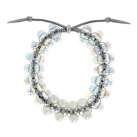PEARL AND CRYSTAL BEAD FRIENDSHIP ADJUSTABLE LEATHER BRACELET