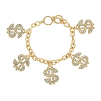 CRYSTAL RHINESTONE DOLLAR SIGN MONEY MULTI CHARM CHAIN TOGGLE BRACELET