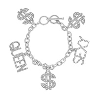 CRYSTAL RHINESTONE DOLLAR SIGN MONEY SEXY GUEEN MULTI CHARM CHAIN TOGGLE BRACELET