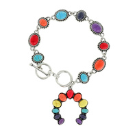 WESTERN SQUASH BLOSSOM TURQUOISE CHARM CHAIN TOGGLE BRACELET