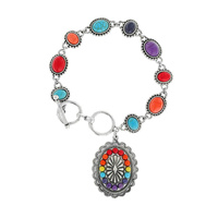 WESTERN CONCHO TURQUOISE CHARM CHAIN TOGGLE BRACELET