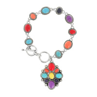 WESTERN SQUASH BLOSSOM TURQUOISE CHARM CHAIN TOGGLE BRACELET