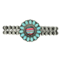 WESTERN TURQUOISE FLOWER ORNAMENT NAVAJO PEARL STRETCH BRACELET WEST NATIVE AMERICAN AUTHENTIC JEWELRY LEOPARD CHEETAH SUNFLOWER