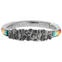 WESTERN CACTUS DESIGN SERAPE TURQUOISE BEADED METAL BANGLE BRACELET