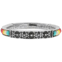 WESTERN SUN DESIGN SERAPE TURQUOISE BEADED METAL BANGLE BRACELET