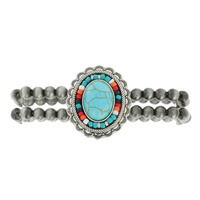 WESTERN OVAL TURQUOISE WITH SERAPE SEED BEAD NAVAJO PEARL STRETCH BRACELET WEST NATIVE AMERICAN AUTHENTIC JEWELRY