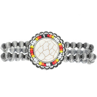 WESTERN ROUND TURQUOISE WITH SERAPE SEED BEAD NAVAJO PEARL STRETCH BRACELET WEST NATIVE AMERICAN AUTHENTIC JEWELRY