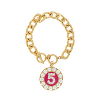 FASHION PEARL AND RHINESTONE NUMBER 5 CHARM CHAIN TOGGLE BRACELET