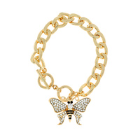 FASHION RHINESTONE BUTTERFLY CHARM CHAIN TOGGLE BRACELET