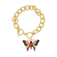 FASHION RHINESTONE BUTTERFLY CHARM CHAIN TOGGLE BRACELET