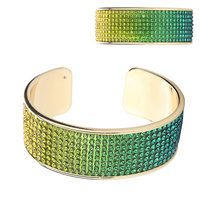 MULTI COLOR RHINESTONE OPEN WIDE BANGLE METAL CUFF BRACELET