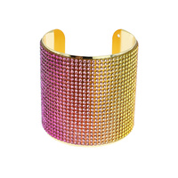 MULTI COLOR RHINESTONE OPEN WIDE BANGLE METAL CUFF BRACELET