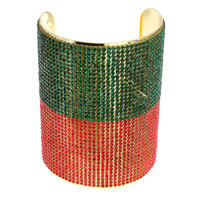 WIDE RED AND GREEN RHINESTONE OPEN WIDE BANGLE METAL CUFF BRACELET