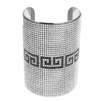 WIDE GREEK KEY RHINESTONE OPEN WIDE BANGLE METAL CUFF BRACELET