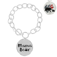MAMA BEAR COIN CHARM TOGGLE LINK BRACELET IN SILVER TONE - MOTHER'S DAY