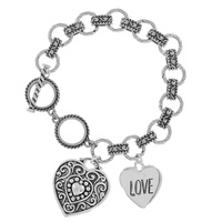 CHRISTIAN INSPIRATIONAL DEVOTION LOVE HEART CHARM TOGGLE CHAIN LINK BRACELET