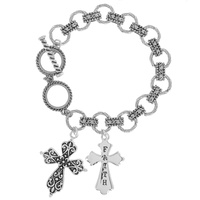 CHRISTIAN INSPIRATIONAL DEVOTION FAITH CROSS CHARM TOGGLE CHAIN LINK BRACELET