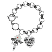 NURSING IS A WORK OF HEART NURSE PRACTITIONER MEDICAL SYMBOL / HEART CHARM TOGGLE LINK BRACELET