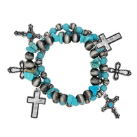 WESTERN NAVAJO PEARL CROSS 3-PIECE SET LAYERING CHARM BRACELET