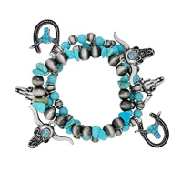 WESTERN NAVAJO PEARL STEER 3-PIECE SET LAYERING CHARM BRACELET