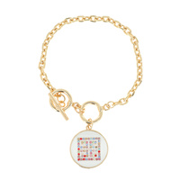 RHINESTONE PAVE GREEK KEY SQUARE ENAMEL COIN CHARM  TOGGLE BRACELET