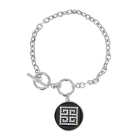 RHINESTONE PAVE GREEK KEY SQUARE ENAMEL COIN CHARM  TOGGLE BRACELET