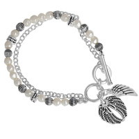 MULTI BEAD PEARL 2 ROW TOGGLE WING CHARM BRACELET