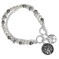 MULTI BEAD PEARL 2 ROW TOGGLE CELTIC TREE OF LIFE CHARM BRACELET