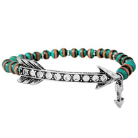 WESTERN RHINESTONE ARROW CHARM NAVAJO PEARL STRETCH BRACELET