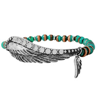WESTERN RHINESTONE WING CHARM NAVAJO PEARL STRETCH BRACELET