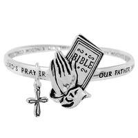 RELIGIOUS BIBLE LORD'S PRAYER MOBIOUS TWIST BANGLE BRACELET WITH HEART CHARM