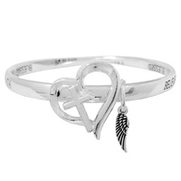 MESSAGE  CROSS & HEART BLESSED MOBIUS TWIST BANGLE BRACELET WITH ANGEL WING CHARM