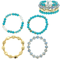 BOHO 4 SET BEAD MIX MULTICOLOR STRETCH STACKABLE LAYERING BRACELETS