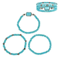 WESTERN NAVAJO PEARL 3-PIECE SET MULTICOLOR BEAD MIX BRACELET WITH CENTER STONE - TURQUOISE BOHO NATIVE AMERICAN STACKABLE