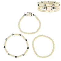 WESTERN NAVAJO PEARL 3-PIECE SET MULTICOLOR BEAD MIX BRACELET WITH CENTER STONE - TURQUOISE BOHO NATIVE AMERICAN STACKABLE