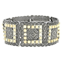 WESTERN CONCHO MULTICOLOR  STONE MIX METAL BRACELET IN SILVER TONE