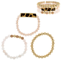 3-PIECE SET-SAFARI LEOPARD PRINT ASSORTED ACRYLIC BOHEMIAN BEADED STRETCH STACKABLE LAYERING BRACELETS