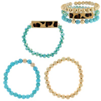 3-PIECE SET-SAFARI LEOPARD PRINT ASSORTED ACRYLIC BOHEMIAN BEADED STRETCH STACKABLE LAYERING BRACELETS