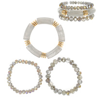 3-PIECE SET-BAMBOO TUBE ASSORTED ACRYLIC BOHEMIAN  BEADED STRETCH STACKABLE LAYERING BRACELETS