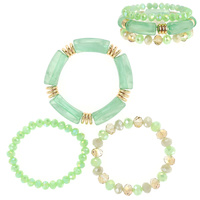 3-PIECE SET-BAMBOO TUBE ASSORTED ACRYLIC BOHEMIAN  BEADED STRETCH STACKABLE LAYERING BRACELETS