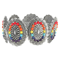WESTERN OVAL STONE CONCHO SILVER TONE STRETCH BRACELET
