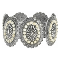 WESTERN OVAL STONE CONCHO SILVER TONE STRETCH BRACELET