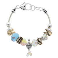 EASTER BUNNY EGG ENAMEL MULTI BEAD BRACELET WITH RAINBOW CHARM